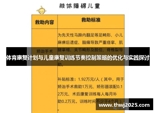 体育康复计划与儿童康复训练节奏控制策略的优化与实践探讨